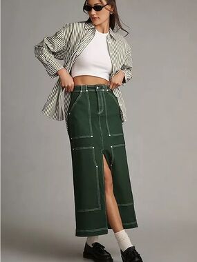 Pilcro Dark Green Carpenter Maxi Skirt Size 8